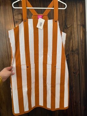 QUEEN OF SPARKLES Rust Orange and White Striped Pinafore Dress